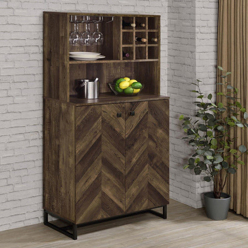 Mendoza 2-door Wine Cabinet Rustic Oak Herringbone and Gunmetal - imattress & ifurniture (FL)