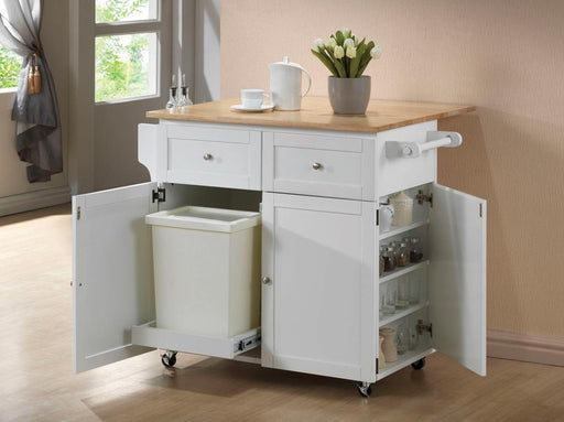 Jalen 3-door Kitchen Cart with Casters Natural Brown and White - imattress & ifurniture (FL)