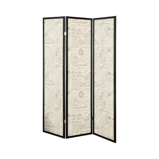 Felice 3-panel French Script Print Folding Screen Espresso - imattress & ifurniture (FL)