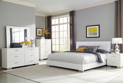 Felicity Eastern King Panel Bed with LED Lighting Glossy White - imattress & ifurniture (FL)