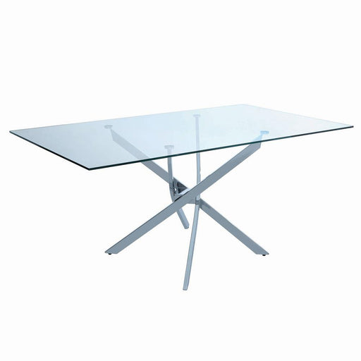 Carmelo X-shaped Dining Table Chrome and Clear - imattress & ifurniture (FL)