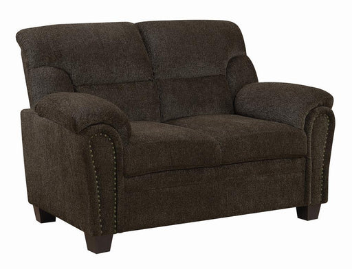 Clementine Upholstered Loveseat with Nailhead Trim Brown - imattress & ifurniture (FL)