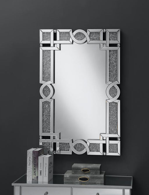 Jackie Interlocking Wall Mirror with Iridescent Panels and Beads Silver - imattress & ifurniture (FL)