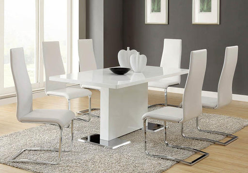 Anges T-shaped Pedestal Dining Table Glossy White - imattress & ifurniture (FL)