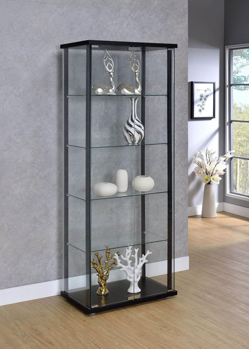 Delphinium 5-shelf Glass Curio Cabinet Black and Clear - imattress & ifurniture (FL)