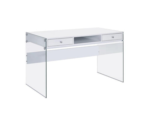 Dobrev 2-drawer Writing Desk Glossy White and Clear - imattress & ifurniture (FL)