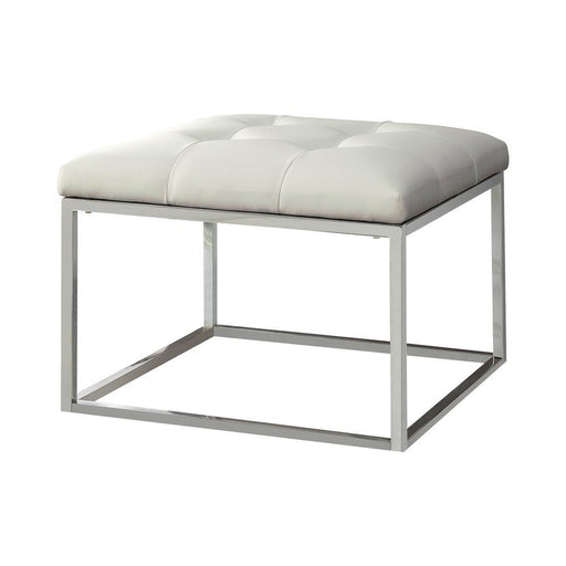 Swanson Upholstered Tufted Ottoman White and Chrome - imattress & ifurniture (FL)