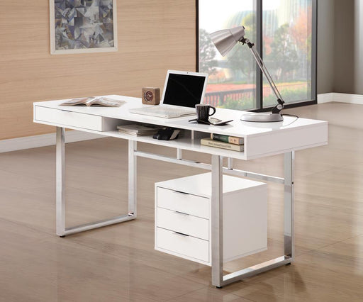 Whitman 4-drawer Writing Desk Glossy White - imattress & ifurniture (FL)