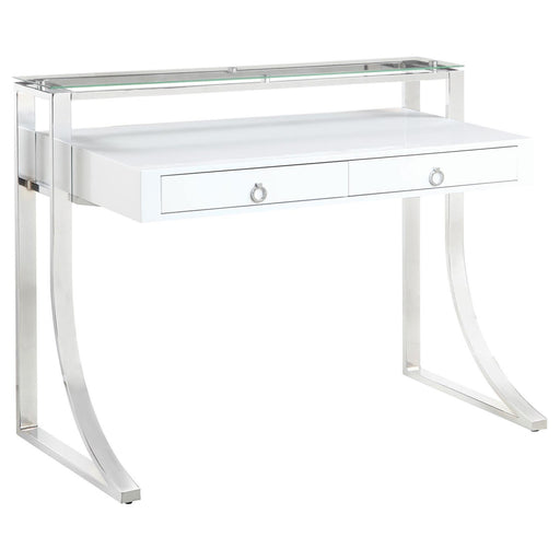 Gemma 2-drawer Writing Desk Glossy White and Chrome - imattress & ifurniture (FL)