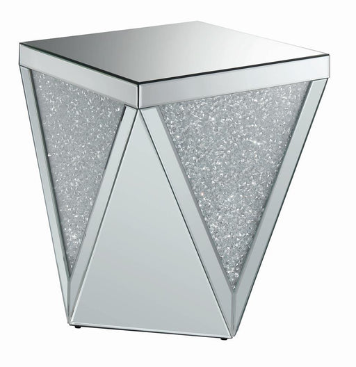 Amore Square End Table with Triangle Detailing Silver and Clear Mirror - imattress & ifurniture (FL)