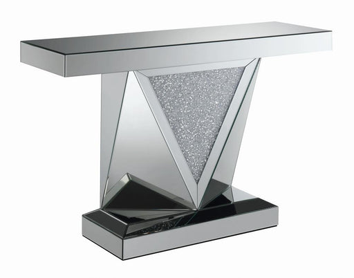 Amore Rectangular Sofa Table with Triangle Detailing Silver and Clear Mirror - imattress & ifurniture (FL)