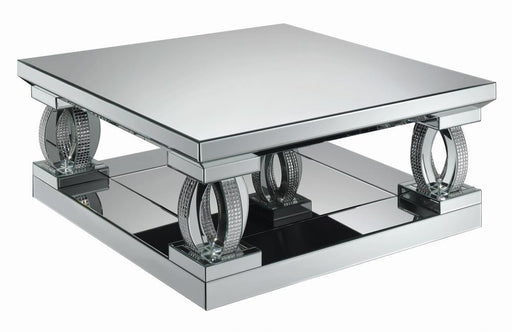 Amalia Square Coffee Table with Lower Shelf Clear Mirror - imattress & ifurniture (FL)