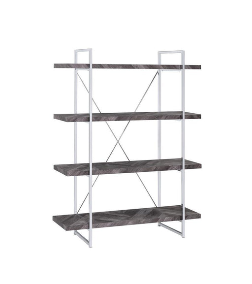 Grimma 4-shelf Bookcase Rustic Grey Herringbone - imattress & ifurniture (FL)