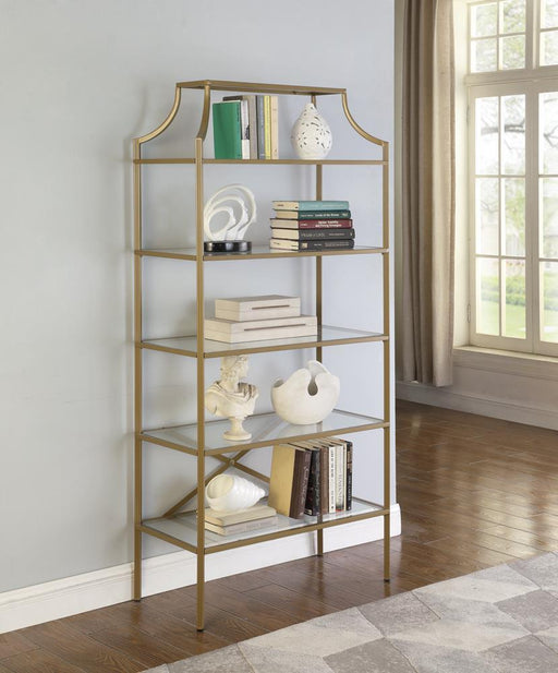 Serena 5-tier Tempered Glass Shelves Bookcase Matte Gold - imattress & ifurniture (FL)