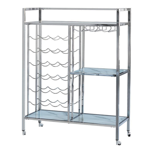 Derion Glass Shelf Serving Cart with Casters Chrome - imattress & ifurniture (FL)