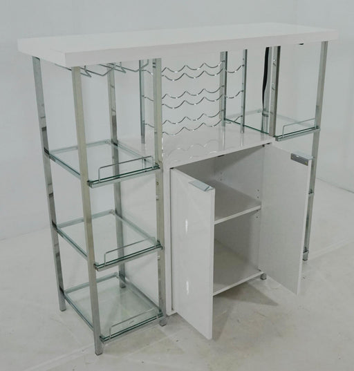 Gallimore 2-door Bar Cabinet with Glass Shelf High Glossy White and Chrome - imattress & ifurniture (FL)