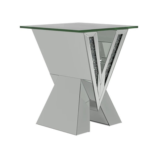 Taffeta V-shaped End Table with Glass Top Silver - imattress & ifurniture (FL)