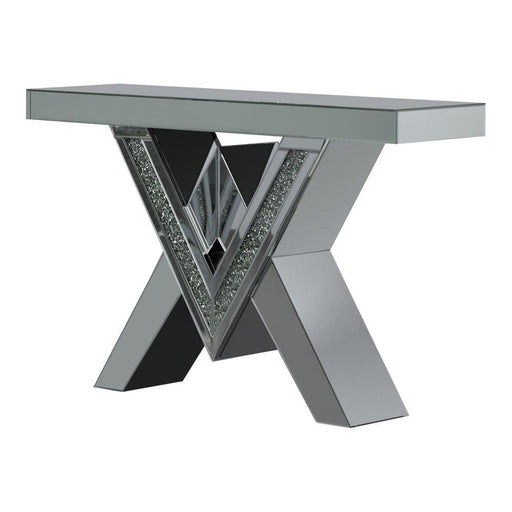 Taffeta V-shaped Sofa Table with Glass Top Silver - imattress & ifurniture (FL)