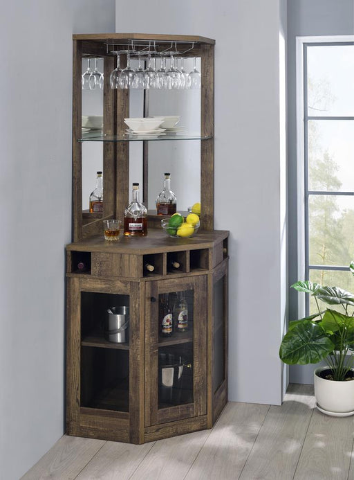 Alviso Corner Bar Cabinet with Stemware Rack Rustic Oak - imattress & ifurniture (FL)