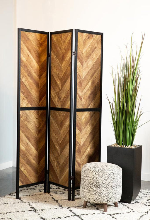 Marlene Herringbone Pattern 3-panel Screen Rustic Tobacco and Black - imattress & ifurniture (FL)