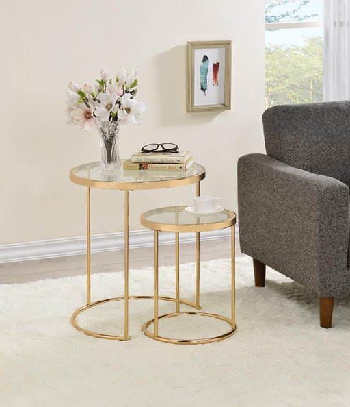 Maylin 2-piece Round Glass Top Nesting Tables Gold - imattress & ifurniture (FL)