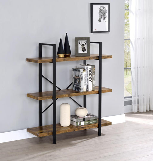 Cole 3-Shelf Bookcase Antique Nutmeg and Black - imattress & ifurniture (FL)