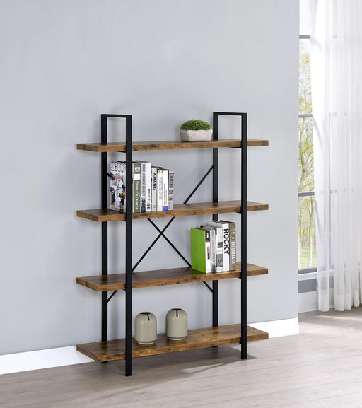 Cole 4-Shelf Bookcase Antique Nutmeg and Black - imattress & ifurniture (FL)