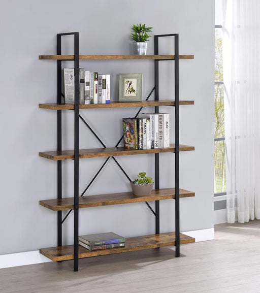 Cole 5-Shelf Bookcase Antique Nutmeg and Black - imattress & ifurniture (FL)