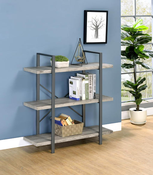 Cole 3-Shelf Bookcase Grey Driftwood and Gunmetal - imattress & ifurniture (FL)