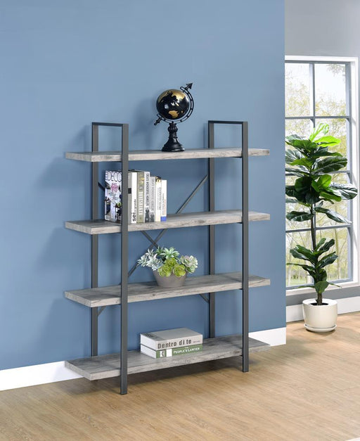 Cole 4-Shelf Bookcase Grey Driftwood and Gunmetal - imattress & ifurniture (FL)