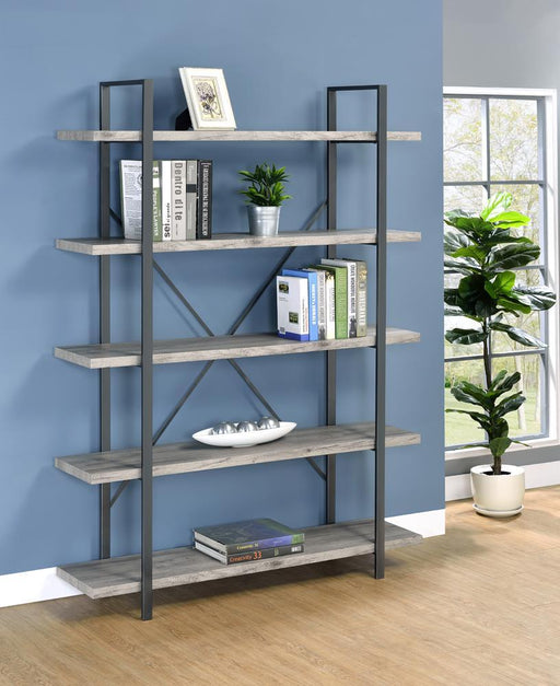 Cole 5-Shelf Bookcase Grey Driftwood and Gunmetal - imattress & ifurniture (FL)