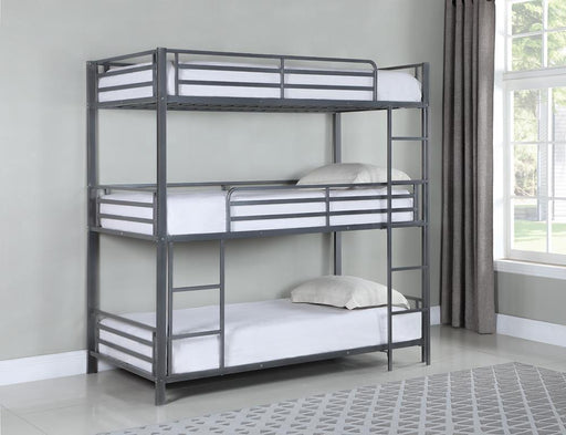 Maynard Metal Triple Twin Bunk Bed Gunmetal - imattress & ifurniture (FL)