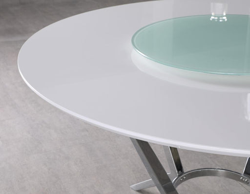 Abby Round Dining Table with Lazy Susan White and Chrome - imattress & ifurniture (FL)