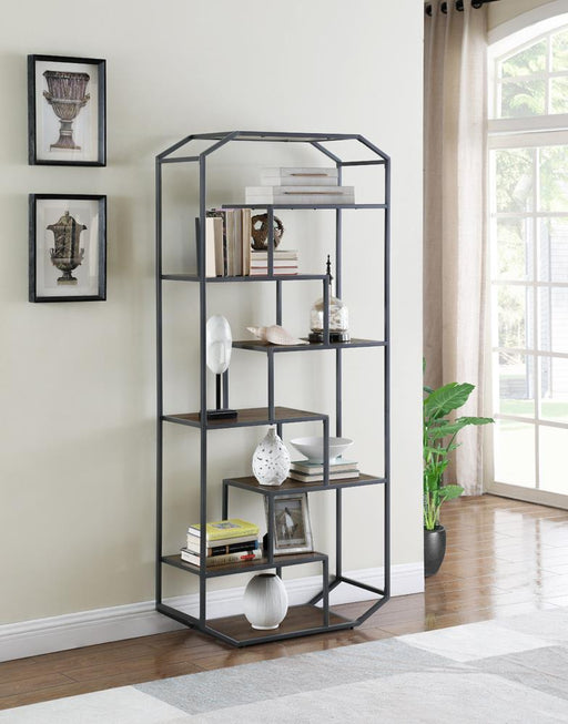 Leland 6-shelf Bookcase Rustic Brown and Dark Grey - imattress & ifurniture (FL)