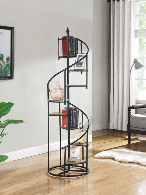 Roseglen 8-shelf Staircase Bookcase Rustic Brown and Black - imattress & ifurniture (FL)