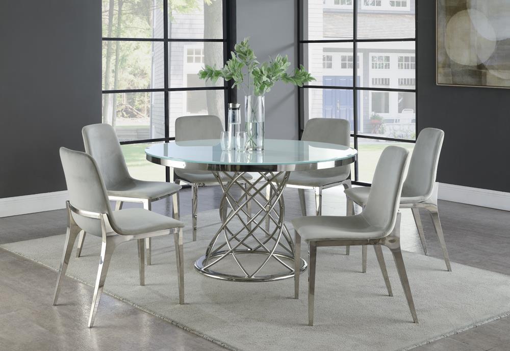 Irene Round Glass Top Dining Table White and Chrome - imattress & ifurniture (FL)