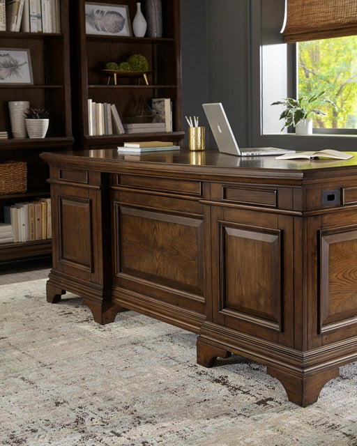 Hartshill Executive Desk with File Cabinets Burnished Oak - imattress & ifurniture (FL)