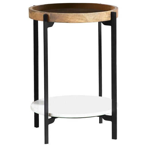 Adhvik Round Accent Table with Marble Shelf Natural and Black - imattress & ifurniture (FL)