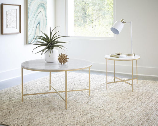 Ellison Round X-cross End Table White and Gold - imattress & ifurniture (FL)