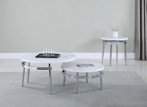 Avilla Round Nesting Coffee Table White and Chrome - imattress & ifurniture (FL)