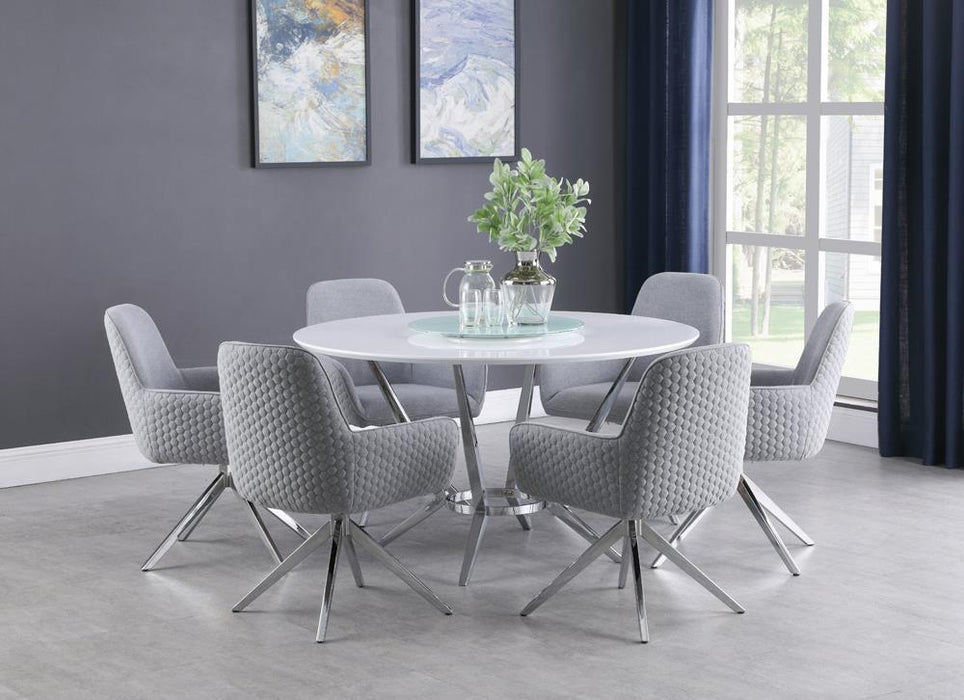 Abby Round Dining Table with Lazy Susan White and Chrome - imattress & ifurniture (FL)