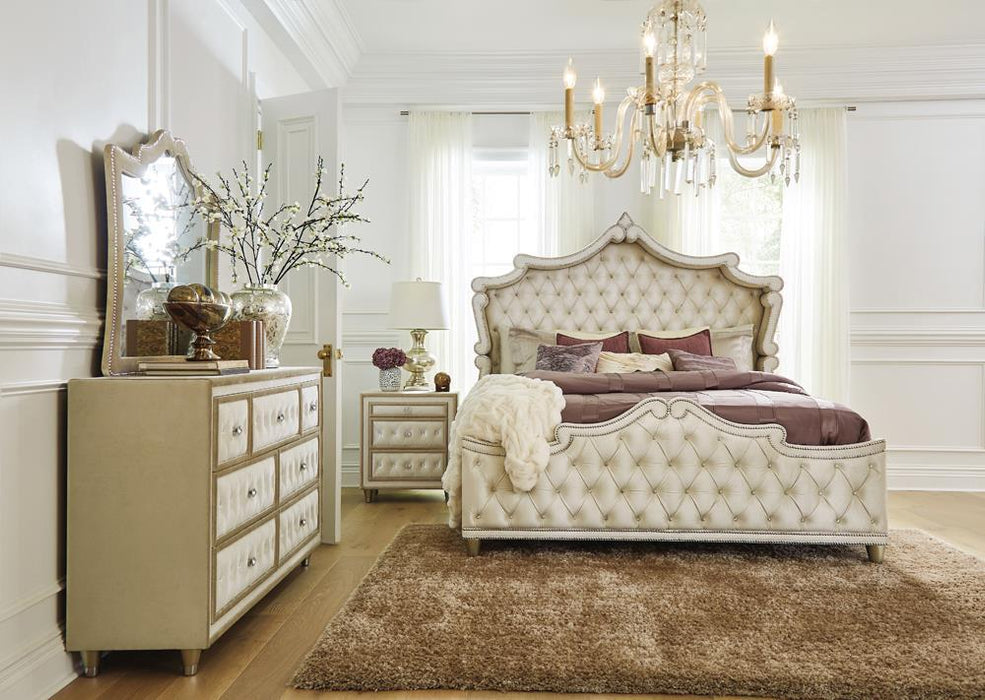 Antonella Upholstered Tufted Queen Bed Ivory and Camel - imattress & ifurniture (FL)