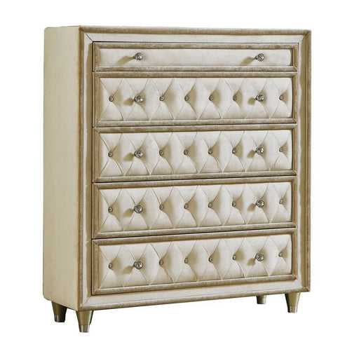 Antonella 5-drawer Upholstered Chest Ivory and Camel - imattress & ifurniture (FL)