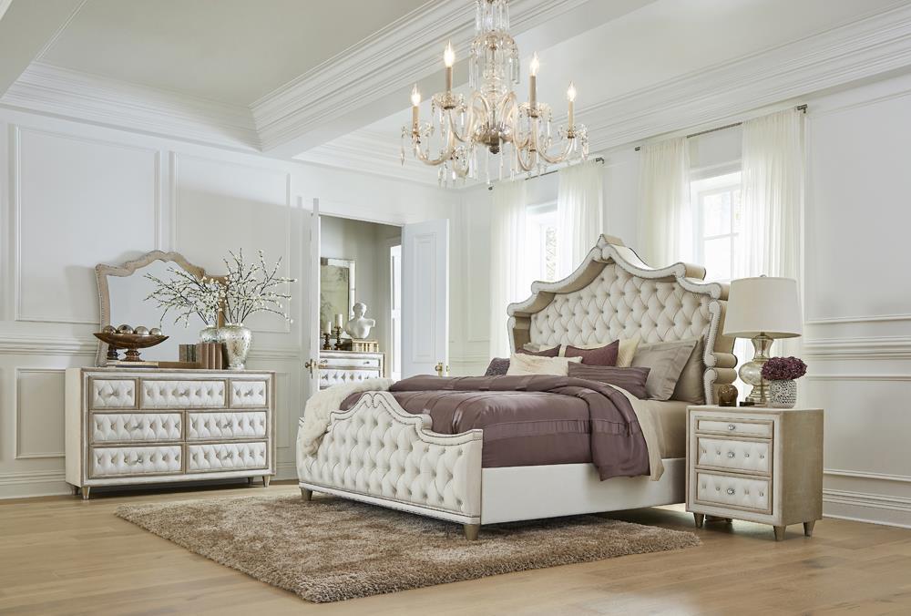 Antonella Upholstered Tufted California King Bed Ivory and Camel - imattress & ifurniture (FL)