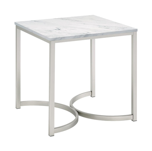 Leona Faux Marble Square End Table White and Satin Nickel - imattress & ifurniture (FL)