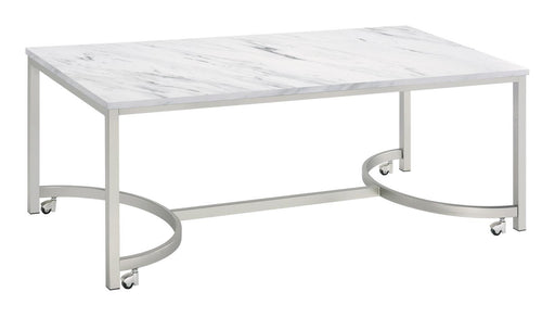 Leona Coffee Table with Casters White and Satin Nickel - imattress & ifurniture (FL)