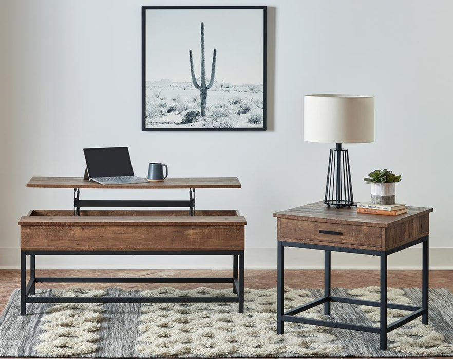 Byers Black Coffee Table with Hidden Storage Brown Oak and Sandy Black - imattress & ifurniture (FL)