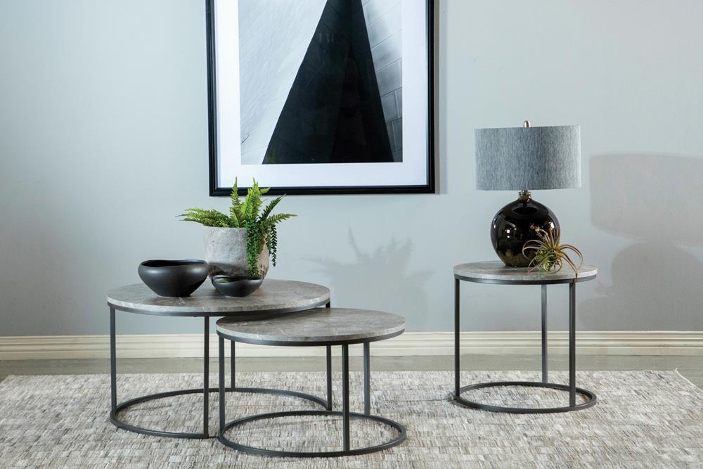 Lainey Round 2-piece Nesting Coffee Table Grey and Gunmetal - imattress & ifurniture (FL)