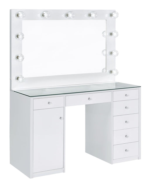 Percy 7-drawer Glass Top Vanity Desk with Lighting White - imattress & ifurniture (FL)