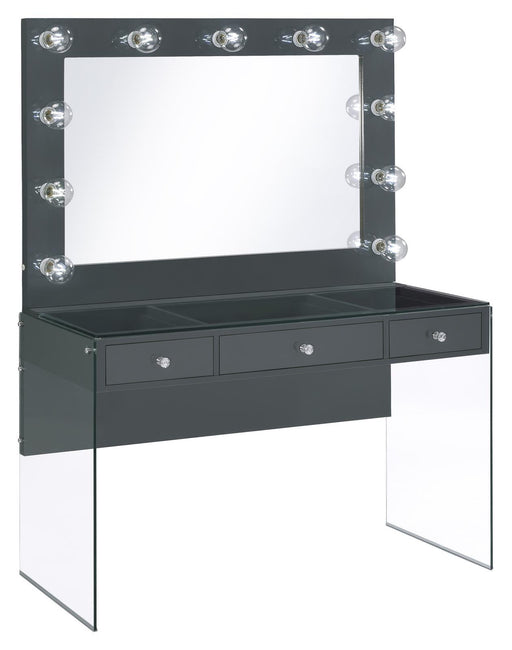 Afshan 3-drawer Vanity Desk with Lighting Mirror Grey High Gloss - imattress & ifurniture (FL)